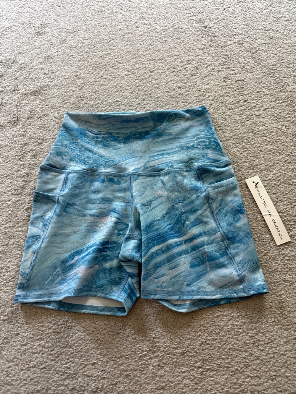 Evolution & Creation Blue Marble High-Rise Women’s Workout Shorts